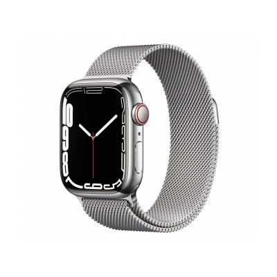 Apple Watch Series 7 GPS + Cellular 41mm Silver Stainless Steel Case with Silver Milanese Loop (MKHF3)