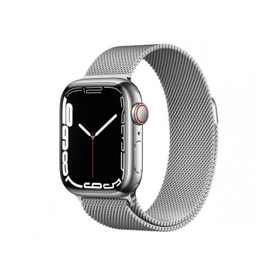 Apple Watch Series 7 GPS + Cellular 45mm Silver Stainless Steel Case with Silver Milanese Loop (MKJE3)