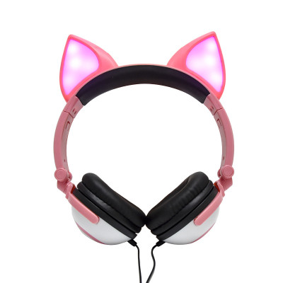 Наушники SUNROZ Linx Bear Ear Headphone с ушками Лисички LED 1,5 м Розовый (SUN2651)