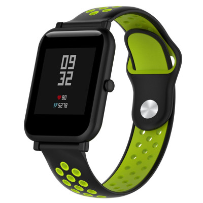 Ремешок 20мм BeWatch sport-style для Amazfit BIP | Bip Lite | GTS | Gtr 42mm Черно-Салатовый (1010116)
