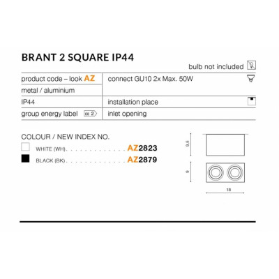 Точковий світильник AZzardo BRANT 2 SQUARE (AZ2823) Точковий світильник AZzardo BRANT 2 SQUARE (AZ2823)