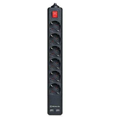 Фильтр питания Real-el RS-6 Protect USB 5м Black