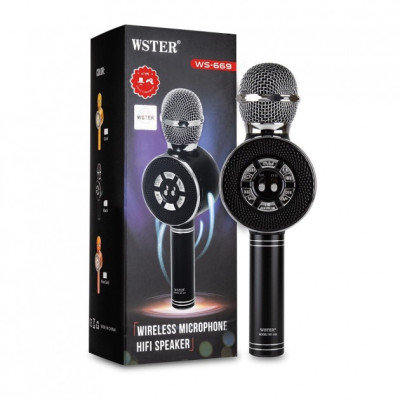 Дитячий мікрофон Wster з функцією караоке USB, microSD, AUX, Bluetooth WS 669 Чорний Дитячий мікрофон Wster з функцією караоке USB, microSD, AUX, Bluetooth WS 669 Чорний