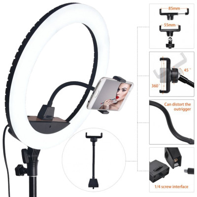 Кільцева LED лампа світлодіодна Ring Light ZB-R14 з тримачем для телефону селфі кільце блогера 35см 36Вт + штатив 2 м Кільцева LED лампа світлодіодна Ring Light ZB-R14 з тримачем для телефону селфі кільце блогера 35см 36Вт + штатив 2 м
