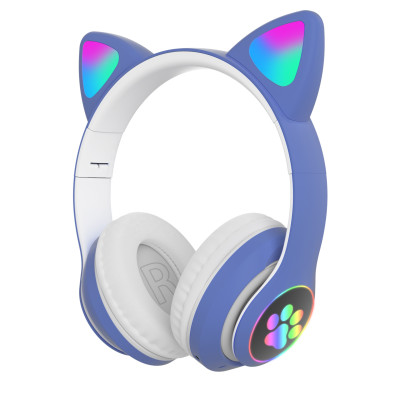 Беспроводные LED наушники с кошачьими ушками STN-28 Blue