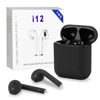 Беспроводные блютуз наушники i12 TWS с боксом для зарядки Black (au060-hbr)