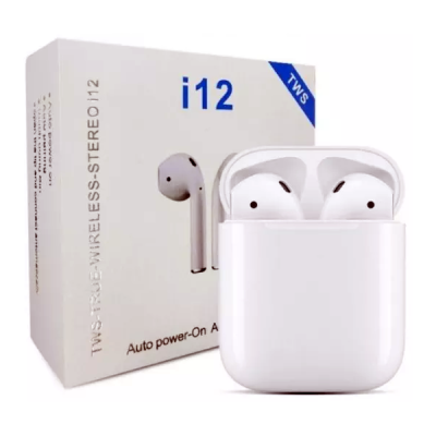 Беспроводные блютуз наушники i12 TWS с боксом для зарядки White (au044-hbr)