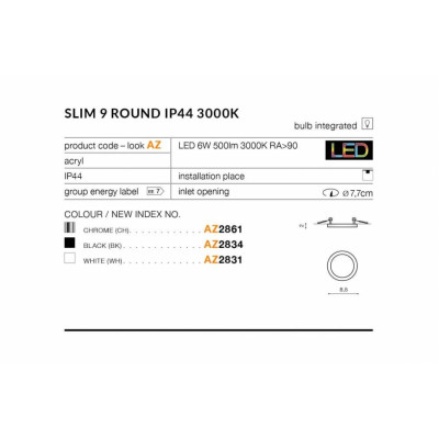 Точечный светильник AZzardo SLIM 9 ROUND IP44 3000K AZ2861 Точечный светильник AZzardo SLIM 9 ROUND IP44 3000K AZ2861