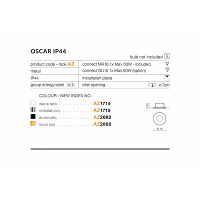 Точечный светильник AZzardo OSCAR IP44 AZ2692 Точечный светильник AZzardo OSCAR IP44 AZ2692