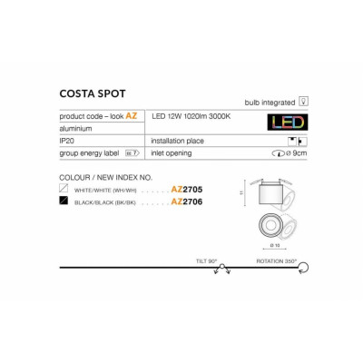 Точковий світильник AZzardo COSTA AZ2705 Точковий світильник AZzardo COSTA AZ2705