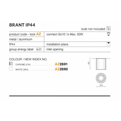 Точковий світильник AZzardo BRANT IP44 AZ2690 Точковий світильник AZzardo BRANT IP44 AZ2690