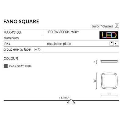 Потолочный уличный светильник AZzardo FANO SQUARE AZ2186 (MAX-1316S-DGR) Потолочный уличный светильник AZzardo FANO SQUARE AZ2186 (MAX-1316S-DGR)