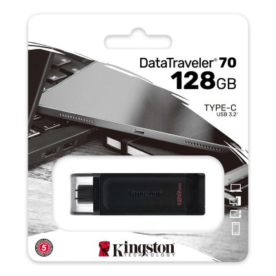 Флеш-накопичувач USB3.2 128GB Type-C Kingston DataTraveler 70 Black (DT70/128GB) Флеш-накопичувач USB3.2 128GB Type-C Kingston DataTraveler 70 Black (DT70/128GB)