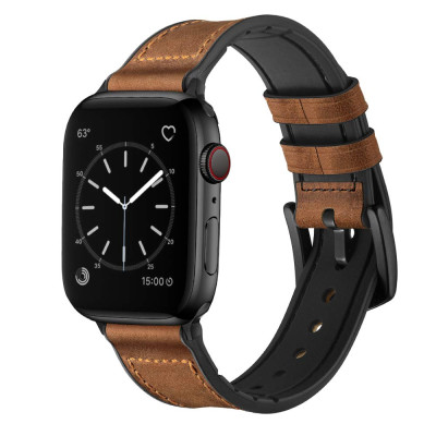 Ремешок BeWatch для Apple Watch series 3 | 4 | 5 | 6 с шириной корпуса 38|40mm Силикон + Кожа Темно-Коричневый (1230103) Ремешок BeWatch для Apple Watch series 3 | 4 | 5 | 6 с шириной корпуса 38|40mm Силикон + Кожа Темно-Коричневый (1230103)