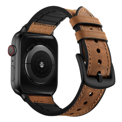 Ремінець BeWatch для Apple Watch series 3 | 4 | 5 | 6 із шириною корпусу 42|44mm Шкіряний + Силікон Темно-Коричневий (1230103)