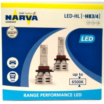 Комплект діодних ламп Narva 18038 HB3/HB4 12/24v 6500K X2 24W RPL Range Performance