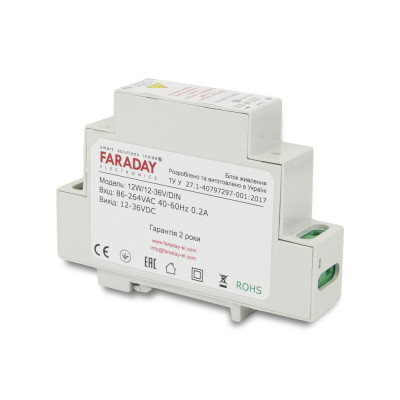 Блок питания Faraday Electronics 12 Вт DIN / 12-36 В для крепления на DIN рейку Блок питания Faraday Electronics 12 Вт DIN / 12-36 В для крепления на DIN рейку