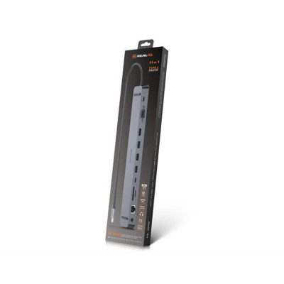 Концентратор REAL-EL CQ-1000 USB3.0х3/USB-C/HDMI/VGA/RJ45/SD/TF/3.5 mm audio, 0.4m, Space Grey Концентратор REAL-EL CQ-1000 USB3.0х3/USB-C/HDMI/VGA/RJ45/SD/TF/3.5 mm audio, 0.4m, Space Grey