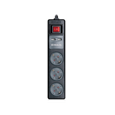 Фильтр питания REAL-EL RS-3 USB CHARGE 1.8m Black