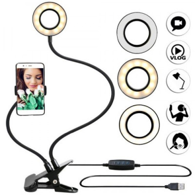 Держатель гибкий VigohA Professional Live Stream для телефона на прищепке с селфи LED кольцом Держатель гибкий VigohA Professional Live Stream для телефона на прищепке с селфи LED кольцом