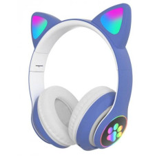 Повнорозмірні навушники бездротові No Brand Cat Headset M23 Bluetooth з RGB підсвічуванням та котячими вушками Blue