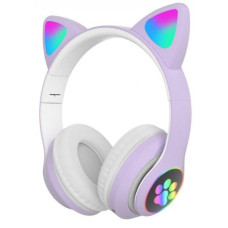 Повнорозмірні навушники бездротові No Brand Cat Headset M23 Bluetooth з RGB підсвічуванням та котячими вушками Purple