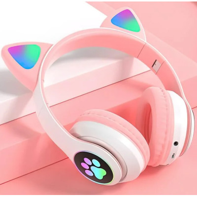 Повнорозмірні навушники бездротові No Brand Cat Headset M23 Bluetooth з RGB підсвічуванням та котячими вушками Pink Повнорозмірні навушники бездротові No Brand Cat Headset M23 Bluetooth з RGB підсвічуванням та котячими вушками Pink