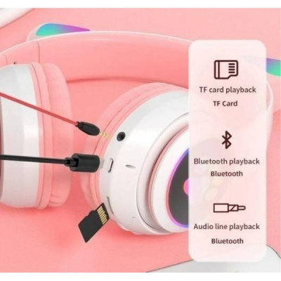 Повнорозмірні навушники бездротові No Brand Cat Headset M23 Bluetooth з RGB підсвічуванням та котячими вушками Pink Повнорозмірні навушники бездротові No Brand Cat Headset M23 Bluetooth з RGB підсвічуванням та котячими вушками Pink
