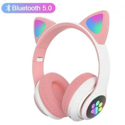 Повнорозмірні навушники бездротові No Brand Cat Headset M23 Bluetooth з RGB підсвічуванням та котячими вушками Pink Повнорозмірні навушники бездротові No Brand Cat Headset M23 Bluetooth з RGB підсвічуванням та котячими вушками Pink