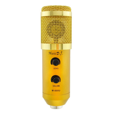 Студийный микрофон конденсаторный MUSIC KIT с держателем стойкой и защитой от ветра Music 800U настольный с усилением голоса Золотой Студийный микрофон конденсаторный MUSIC KIT с держателем стойкой и защитой от ветра Music 800U настольный с усилением голоса Золотой