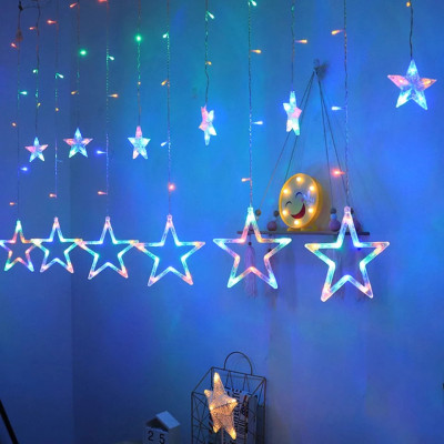 Светодиодная гирлянда-штора Звезды для новогоднего декора Xmas stars 3м*80см*50см и 138 LED (12 звезд) свет ламп-RGB multicolor 8 режимов от сети 220 В