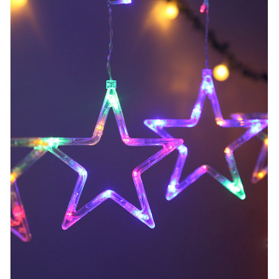 Светодиодная гирлянда-штора Звезды для новогоднего декора Xmas stars 3м*80см*50см и 138 LED (12 звезд) свет ламп-RGB multicolor 8 режимов от сети 220 В