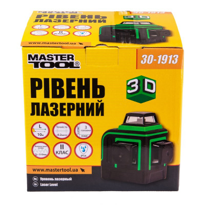 Уровень лазерный MASTERTOOL H360+2хV360 3 лазерные головки GREEN 0.2 мм/м 10 м Li-ion сумка 30-1913