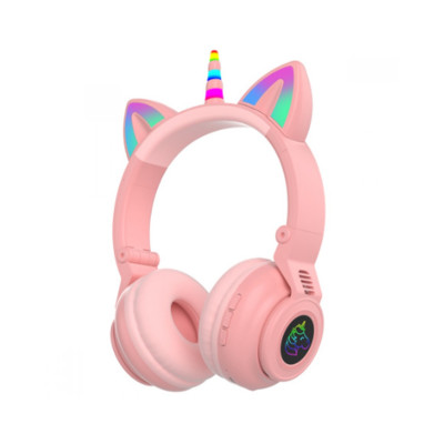 Бездротові навушники LED No Brand з котячими вушками єдиноріг STN-27 Pink Бездротові навушники LED No Brand з котячими вушками єдиноріг STN-27 Pink