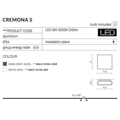 Уличный настенный светильник AZzardo CREMONA S AZ2179 (MAX-1015S-WH)