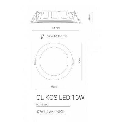 Точечный светильник CL KOS LED 16W 4000K IP44 Nowodvorski 8776 Точечный светильник CL KOS LED 16W 4000K IP44 Nowodvorski 8776