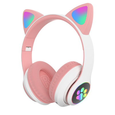 Наушники Кошачьи ушки No Brand Cute Headset 280ST Bluetooth MicroSD FM-Радио Розовые+Карта памяти 32Gb