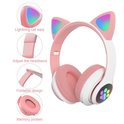 Наушники Кошачьи ушки No Brand Cute Headset 280ST Bluetooth MicroSD FM-Радио Розовые+Карта памяти 32Gb Наушники Кошачьи ушки No Brand Cute Headset 280ST Bluetooth MicroSD FM-Радио Розовые+Карта памяти 32Gb