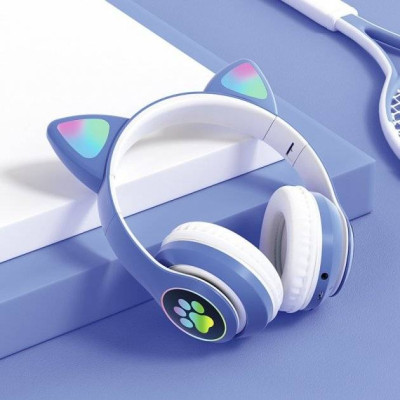 Наушники Кошачьи ушки No Brand Cute Headset 280ST Bluetooth MicroSD FM-Радио Синие