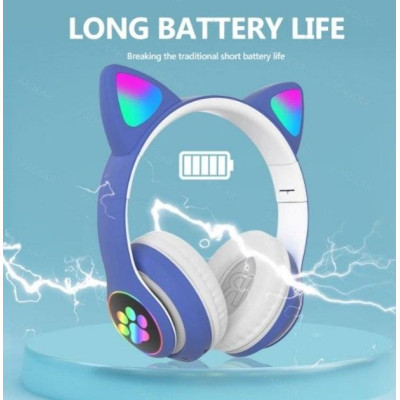 Наушники Кошачьи ушки No Brand Cute Headset 280ST Bluetooth MicroSD FM-Радио Синие