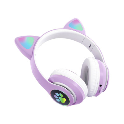 Наушники Кошачьи ушки No Brand Cute Headset 280ST Bluetooth MicroSD FM-Радио Фиолетовые