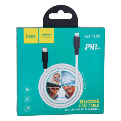 Кабель USB Hoco X21 Plus Silicone PD 20W Type C to Lightning Черно-Белый Кабель USB Hoco X21 Plus Silicone PD 20W Type C to Lightning Черно-Белый
