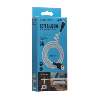 Кабель Borofone BX31 Silicone Micro USB 5А 1 м Білий Кабель Borofone BX31 Silicone Micro USB 5А 1 м Білий