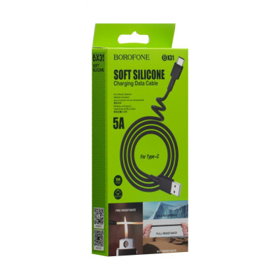 Кабель Borofone BX31 Silicone USB - Type C 5 А 1 м Черный Кабель Borofone BX31 Silicone USB - Type C 5 А 1 м Черный