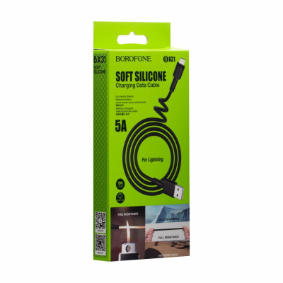 Кабель Borofone BX31 Silicone USB - Lightning 5A Max 1Черный Кабель Borofone BX31 Silicone USB - Lightning 5A Max 1Черный