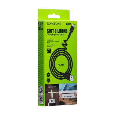 Кабель Borofone BX31 Silicone USB - microUSB 5А Max 1 m Чорний Кабель Borofone BX31 Silicone USB - microUSB 5А Max 1 m Чорний