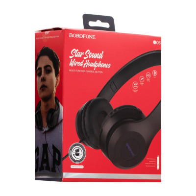 Проводные наушники накладные с микрофоном Borofone 3.5mm BO5 1.2 m Black Проводные наушники накладные с микрофоном Borofone 3.5mm BO5 1.2 m Black