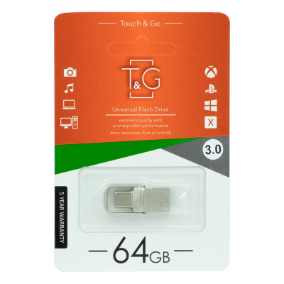 Флеш память T&G OTG -Type C USB 3.0 64GB Metal 104 Steel