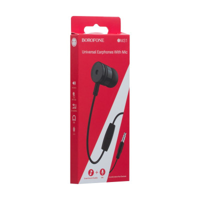 Проводные наушники вакумные с микрофоном Borofone 3.5 mm BM31 1.2 m Black Проводные наушники вакумные с микрофоном Borofone 3.5 mm BM31 1.2 m Black
