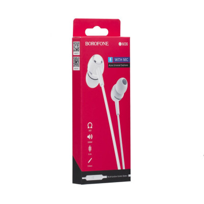 Проводные наушники вакумные с микрофоном Borofone 3.5 mm BM36 Acura 1.2 m White Проводные наушники вакумные с микрофоном Borofone 3.5 mm BM36 Acura 1.2 m White
